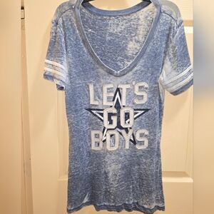 NFL Dallas Cowboys Blue 'Let's Go Boys' Women's V-Neck BURNOUT Short Sleeve Tee